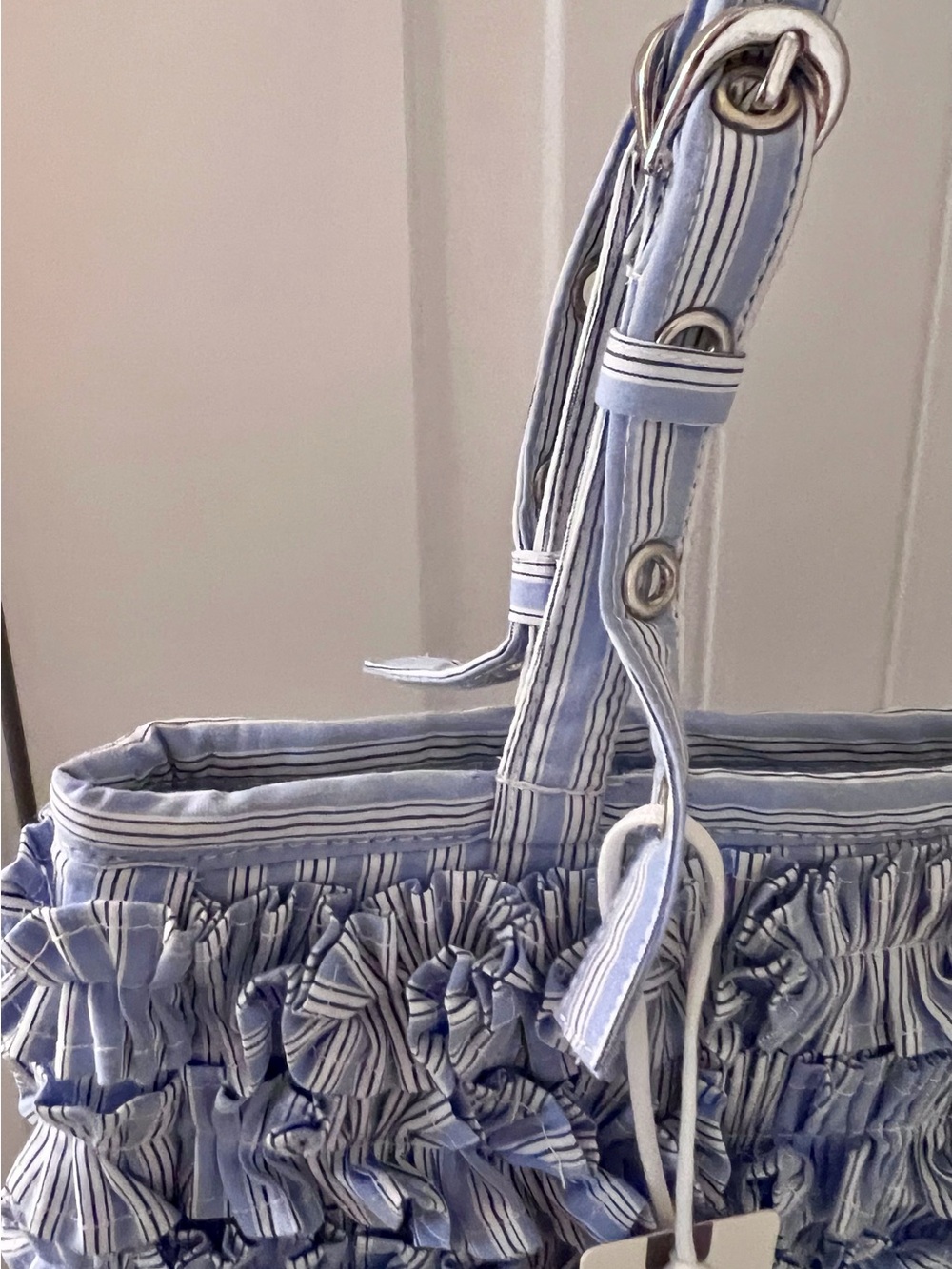 Striped Light Blue Ruffle Shoulder Bag from Anthropologie - Picture 4 of 6